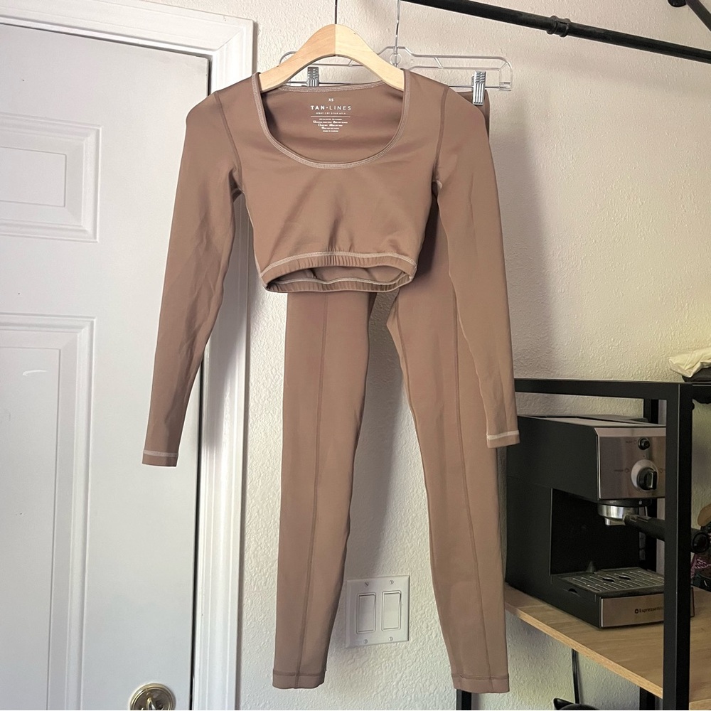 TAN LINES BY‎ SILVA AYLA brown tan scoop neck cropped top legging set
